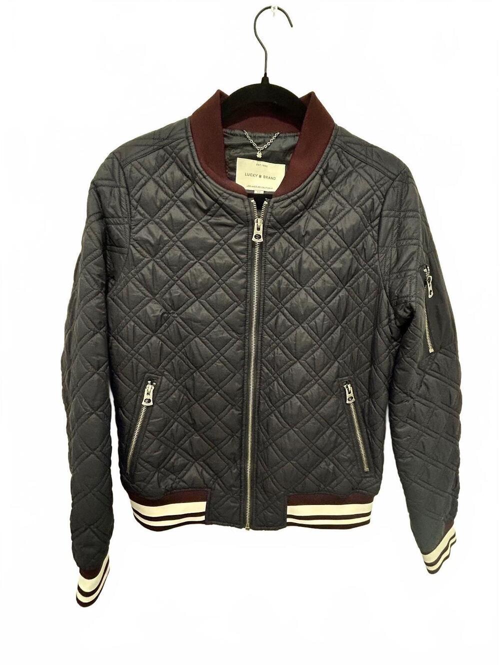Lucky Brand Quilted Bomber Jacket with Striped Ribbed Trim